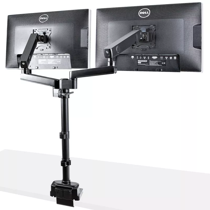 Braço StarTech.com para dois monitores com montagem na secretária, suporte de monitor totalmente articulado para 2 ecrãs VESA até 32 polegadas (8 kg), altura ajustável, braçadeira/passagem de secretária, mola mecânica