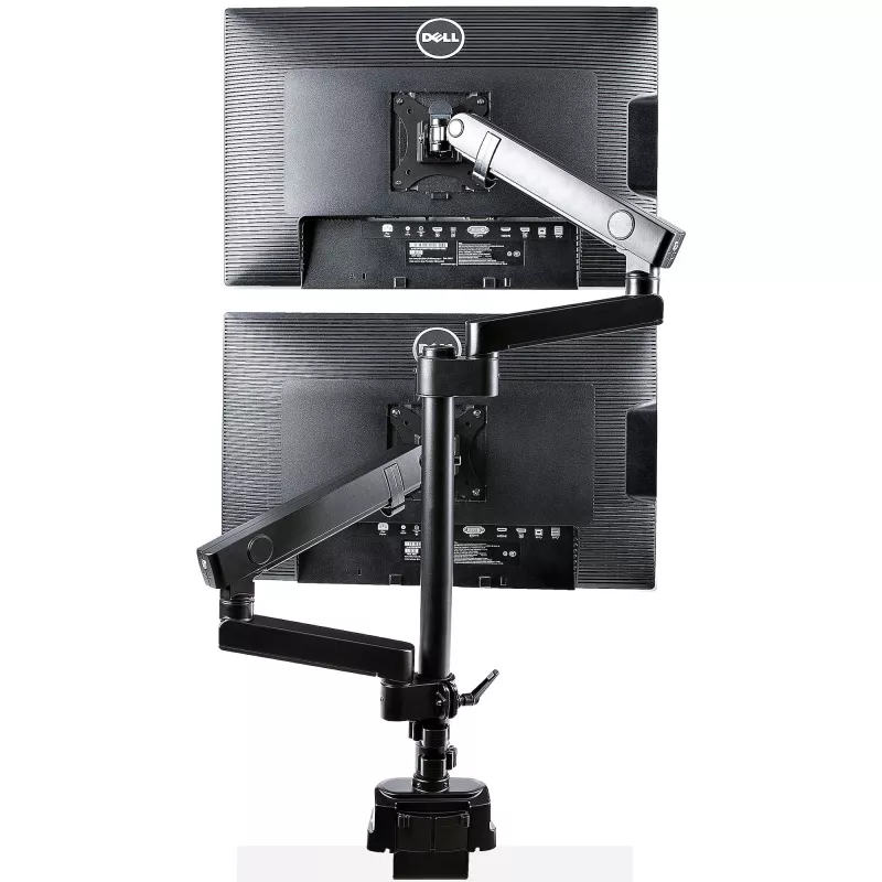 Braço StarTech.com para dois monitores com montagem na secretária, suporte de monitor totalmente articulado para 2 ecrãs VESA até 32 polegadas (8 kg), altura ajustável, braçadeira/passagem de secretária, mola mecânica