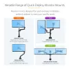 Braço StarTech.com para dois monitores com montagem na secretária, suporte de monitor totalmente articulado para 2 ecrãs VESA até 32 polegadas (8 kg), altura ajustável, braçadeira/passagem de secretária, mola mecânica