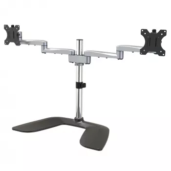 Base de secretária StarTech.com para dois monitores – suporte ergonómico de secretária para ecrãs VESA até 32 polegadas – suporte universal autónomo e articulado para monitor de computador – altura ajustável – prateado