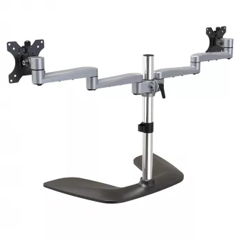 Base de secretária StarTech.com para dois monitores – suporte ergonómico de secretária para ecrãs VESA até 32 polegadas – suporte universal autónomo e articulado para monitor de computador – altura ajustável – prateado