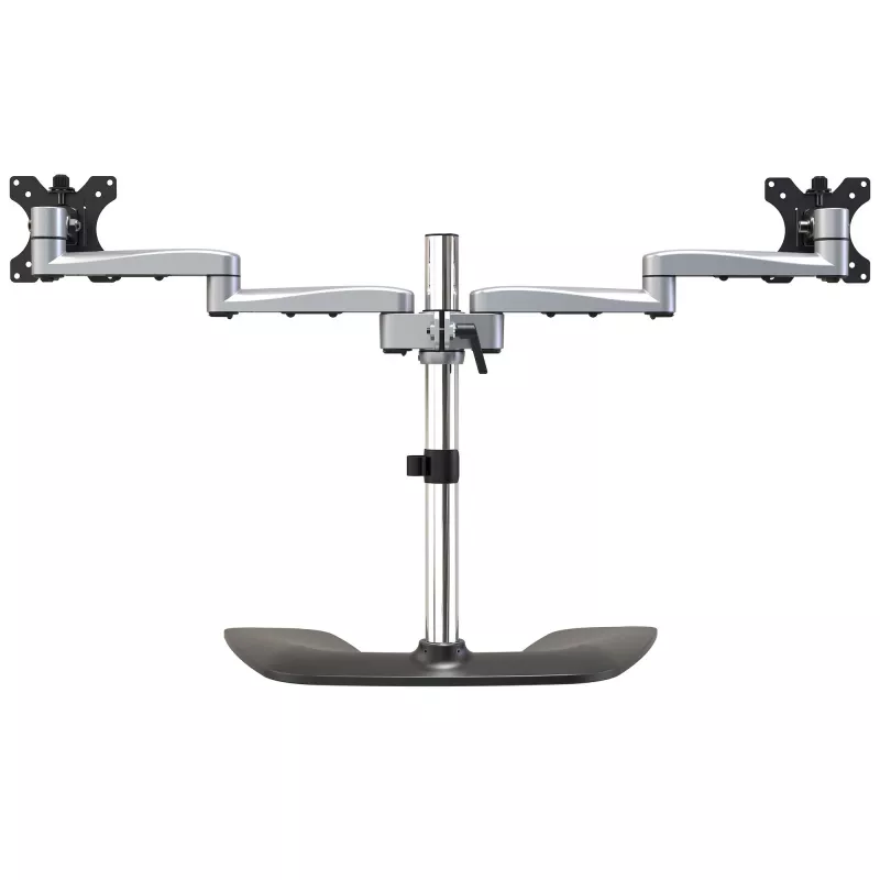 Base de secretária StarTech.com para dois monitores – suporte ergonómico de secretária para ecrãs VESA até 32 polegadas – suporte universal autónomo e articulado para monitor de computador – altura ajustável – prateado