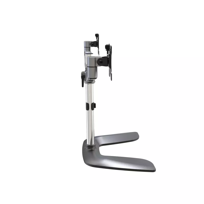 Base de secretária StarTech.com para dois monitores – suporte ergonómico de secretária para ecrãs VESA até 32 polegadas – suporte universal autónomo e articulado para monitor de computador – altura ajustável – prateado