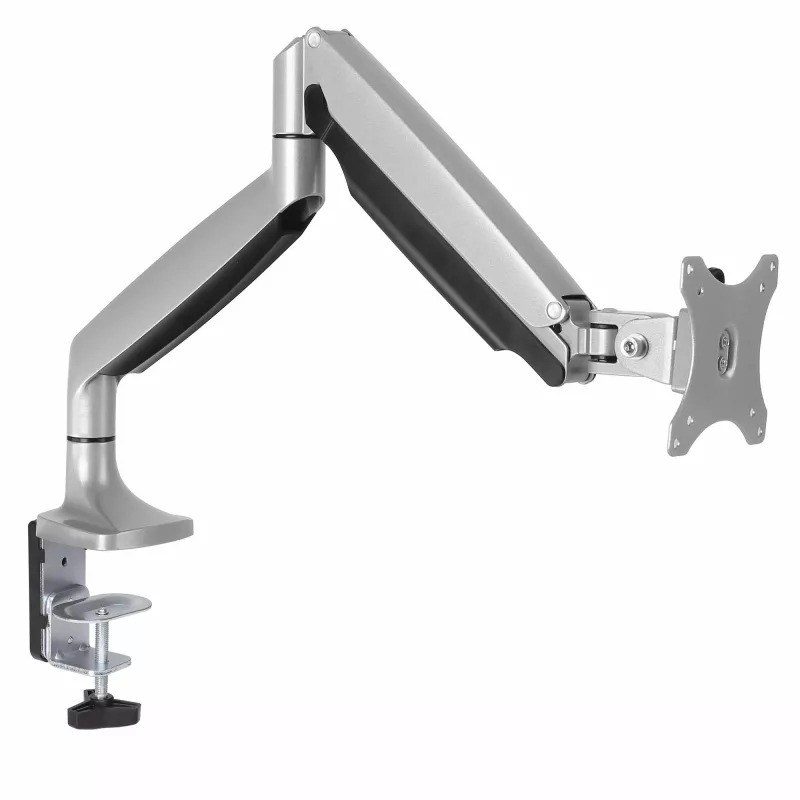 Suporte StarTech.com para monitor com montagem na secretária - suporte VESA ergonómico de alta resistência - ecrã individual de 9 kg - totalmente articulado, altura ajustável, articulado - alumínio - braçadeira/passagem de secretária - prateado