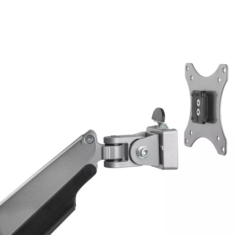 Suporte StarTech.com para monitor com montagem na secretária - suporte VESA ergonómico de alta resistência - ecrã individual de 9 kg - totalmente articulado, altura ajustável, articulado - alumínio - braçadeira/passagem de secretária - prateado
