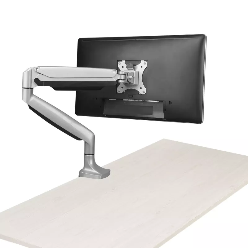 Suporte StarTech.com para monitor com montagem na secretária - suporte VESA ergonómico de alta resistência - ecrã individual de 9 kg - totalmente articulado, altura ajustável, articulado - alumínio - braçadeira/passagem de secretária - prateado