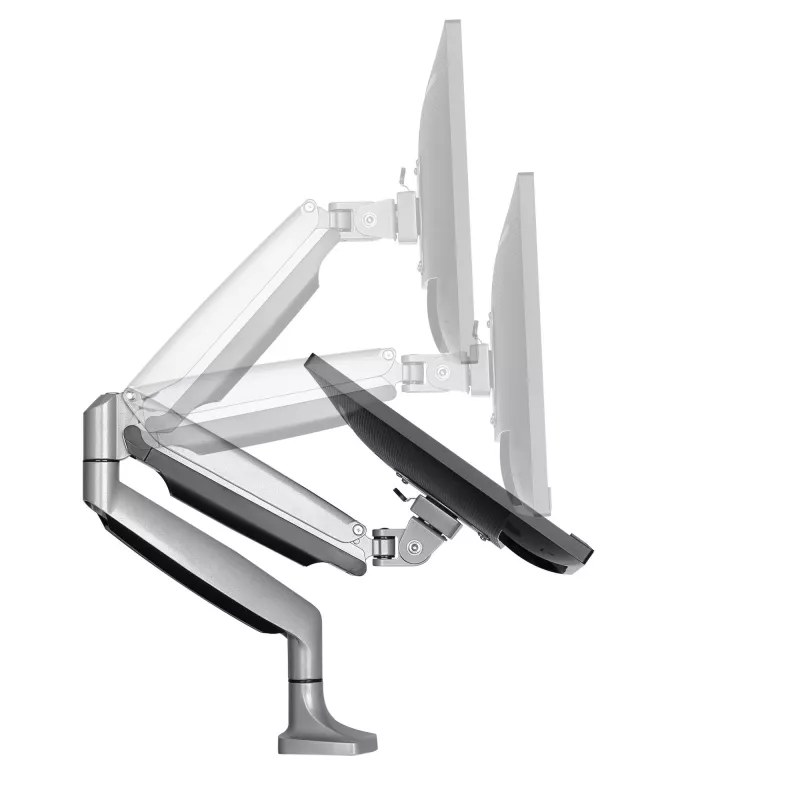 Suporte StarTech.com para monitor com montagem na secretária - suporte VESA ergonómico de alta resistência - ecrã individual de 9 kg - totalmente articulado, altura ajustável, articulado - alumínio - braçadeira/passagem de secretária - prateado