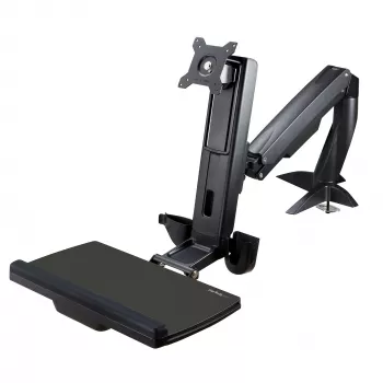 Braço StarTech.com para monitor sentado/em pé – braço de estação de trabalho ajustável para montagem na secretária para ecrã individual de 34 polegadas com montagem VESA – conversor ergonómico articulado de secretária elevável com prateleira para teclado