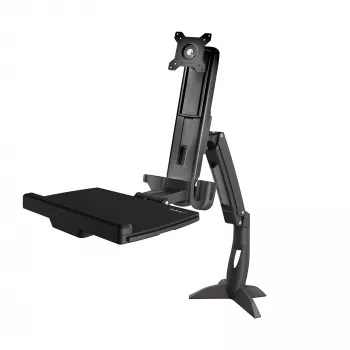Braço StarTech.com para monitor sentado/em pé – braço de estação de trabalho ajustável para montagem na secretária para ecrã individual de 34 polegadas com montagem VESA – conversor ergonómico articulado de secretária elevável com prateleira para teclado