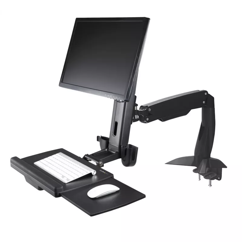 Braço StarTech.com para monitor sentado/em pé – braço de estação de trabalho ajustável para montagem na secretária para ecrã individual de 34 polegadas com montagem VESA – conversor ergonómico articulado de secretária elevável com prateleira para teclado