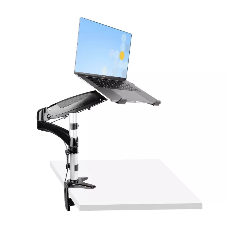 Suporte StarTech.com para portátil com montagem na secretária – braço articulado totalmente móvel para portátil ou monitor individual de 34 polegadas – placa de montagem VESA para portáteis – suporte ergonómico ajustável para notebook – braçadeira de secretária