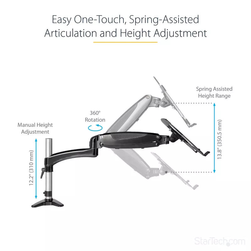 Suporte StarTech.com para portátil com montagem na secretária – braço articulado totalmente móvel para portátil ou monitor individual de 34 polegadas – placa de montagem VESA para portáteis – suporte ergonómico ajustável para notebook – braçadeira de secretária