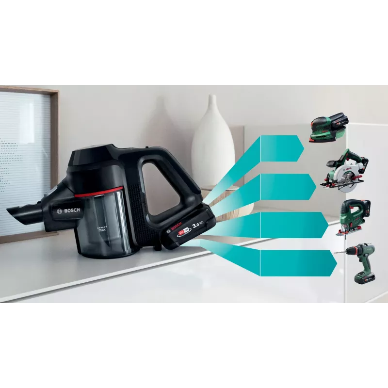Aspirador vertical Bosch BCS712XXL, escova elétrica, bateria, a seco, sem saco, 0,3 L, preto, 3 Ah