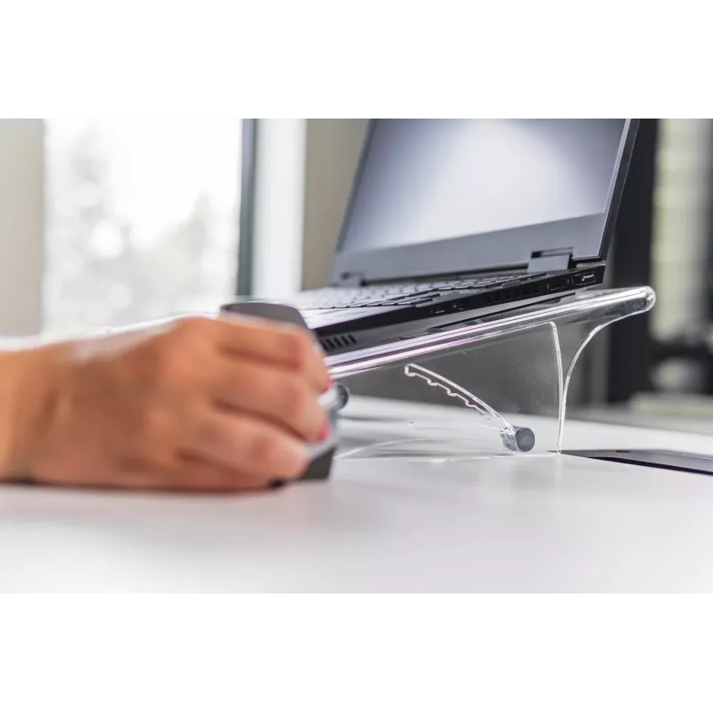 BakkerElkhuizen Q-note 350 suporte para notebook, suporte para portátil, transparente, plástico, aço, 25,4 cm (10 polegadas), 50,8 cm (20 polegadas), 110 - 230 mm