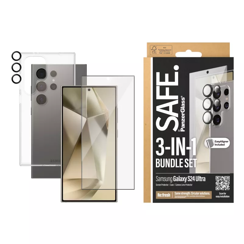 PanzerGlass SAFE. by ® Pacote 3-em-1 Samsung Galaxy S24 Ultra