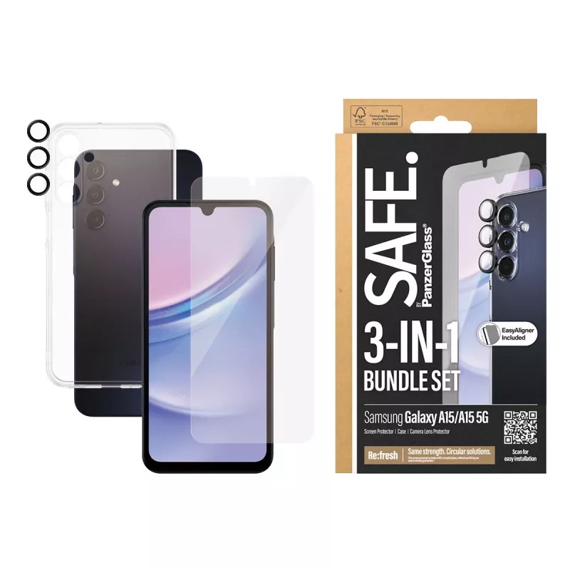 PanzerGlass SAFE. by ® Pacote de proteção 3-em-1 Samsung Galaxy A15 | A15 5G