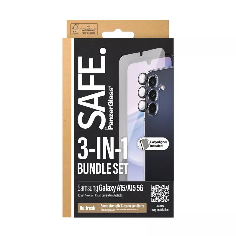 PanzerGlass SAFE. by ® Pacote de proteção 3-em-1 Samsung Galaxy A15 | A15 5G