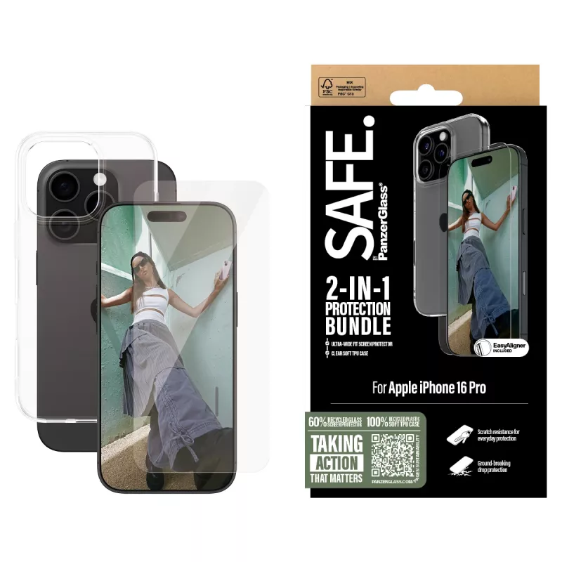 PanzerGlass SAFE. by Pacote de proteção 2-em-1 iPhone '24 6,3 polegadas Pro