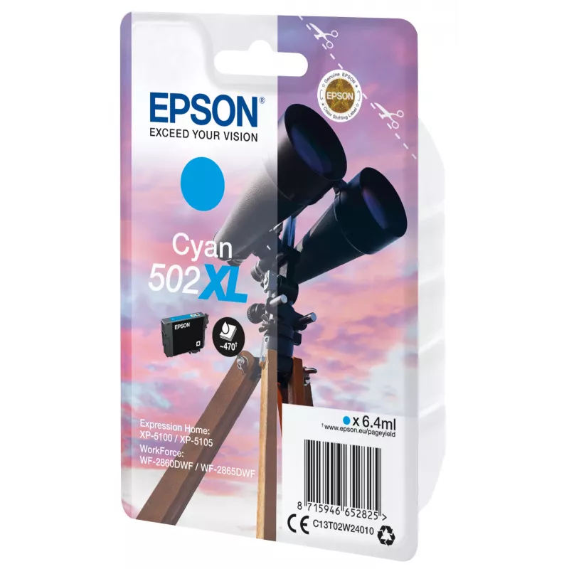 Embalagem individual Epson ciano 502XL tinta, rendimento alto (XL), ciano, 6,4 ml, 1 unidade, 470 páginas