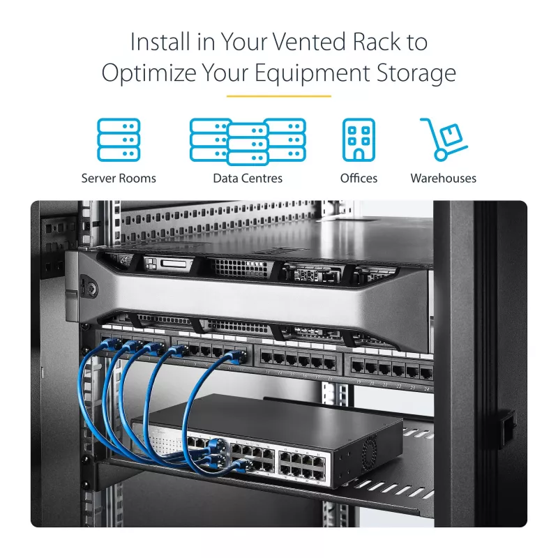 StarTech.com CABSHELF116V2PK pack de 2 prateleiras rack 1U ventiladas, 16 polegadas de profundidade