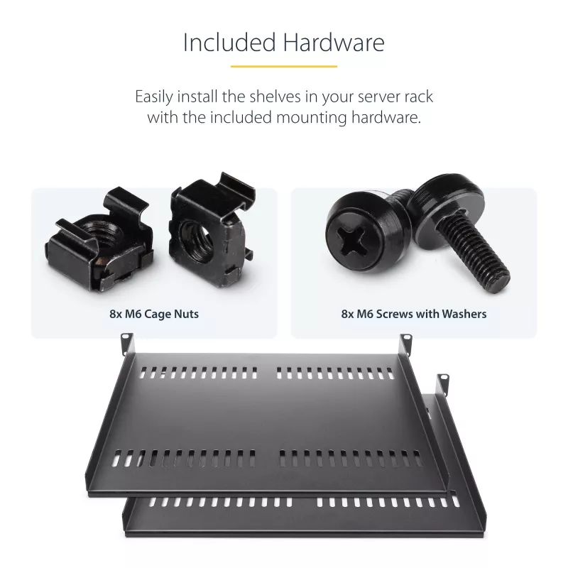 StarTech.com CABSHELF116V2PK pack de 2 prateleiras rack 1U ventiladas, 16 polegadas de profundidade