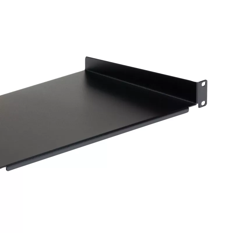 StarTech.com prateleira fixa de montagem em bastidor de servidor 1U - prateleira universal de braço em consola de aço com 25,4 cm de profundidade para bastidor de equipamento AV/rede de 19 polegadas - robusta - capacidade de carga 20 kg, preto