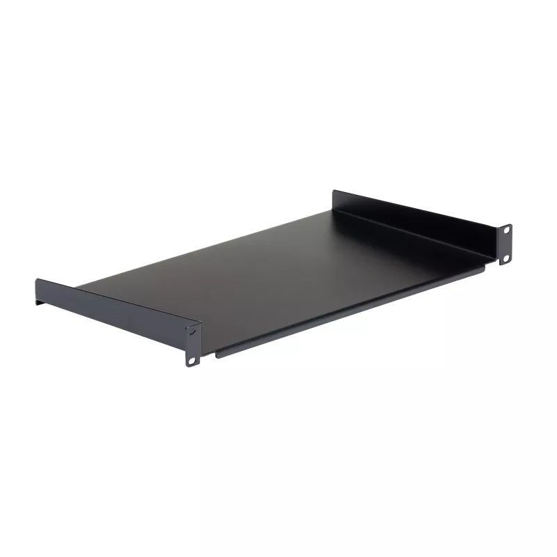 StarTech.com prateleira fixa de montagem em bastidor de servidor 1U - prateleira universal de braço em consola de aço com 25,4 cm de profundidade para bastidor de equipamento AV/rede de 19 polegadas - robusta - capacidade de carga 20 kg, preto