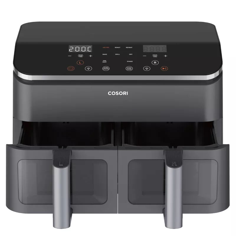 Cosori Dual Basket Chef Edition fritadeira de ar quente dupla 8,5 L de bancada 1750 W preto, prateado