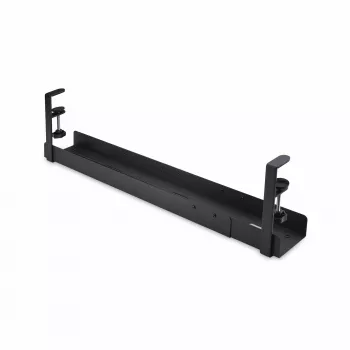 StarTech.com bandeja de gestão de cabos sob a mesa, organizador de cabos ajustável em comprimento, montagem por aperto, sem necessidade de perfurar, suporte para réguas de tomadas, preto