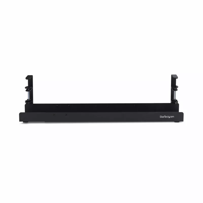 StarTech.com bandeja de gestão de cabos sob a mesa, organizador de cabos ajustável em comprimento, montagem por aperto, sem necessidade de perfurar, suporte para réguas de tomadas, preto