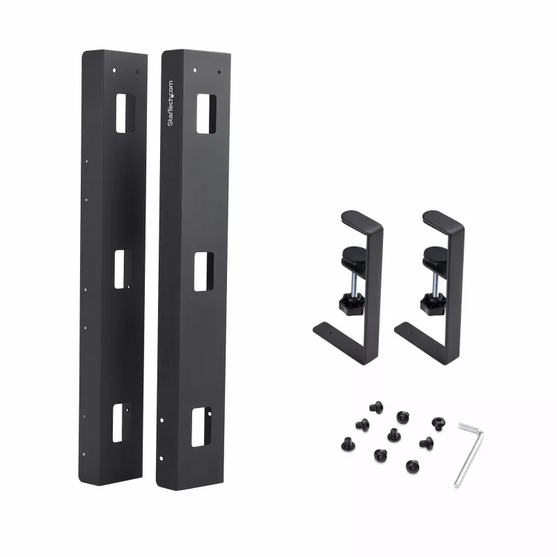StarTech.com bandeja de gestão de cabos sob a mesa, organizador de cabos ajustável em comprimento, montagem por aperto, sem necessidade de perfurar, suporte para réguas de tomadas, preto