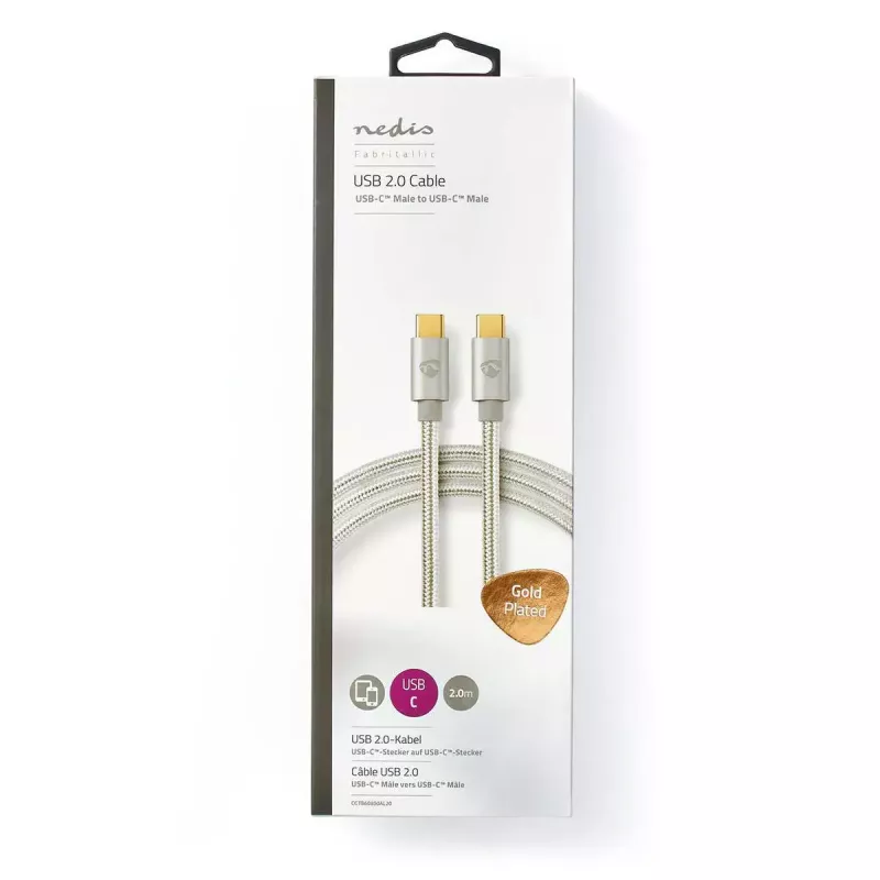 Cabo USB Nedis CCTB60800AL20 USB 2.0 2 m USB C prateado