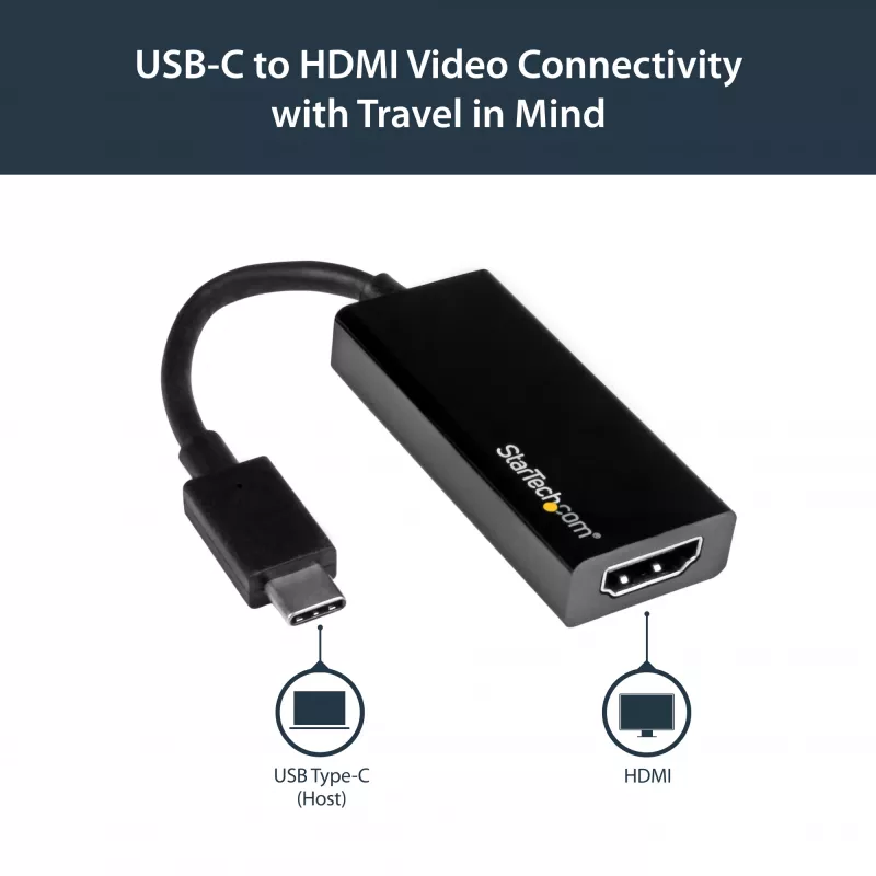 Adaptador USB-C para HDMI StarTech.com com 4K 30Hz - preto, 3.2 Gen 2 (3.1 Gen 2), USB Type-C, saída HDMI, 3840 x 2160 píxeis