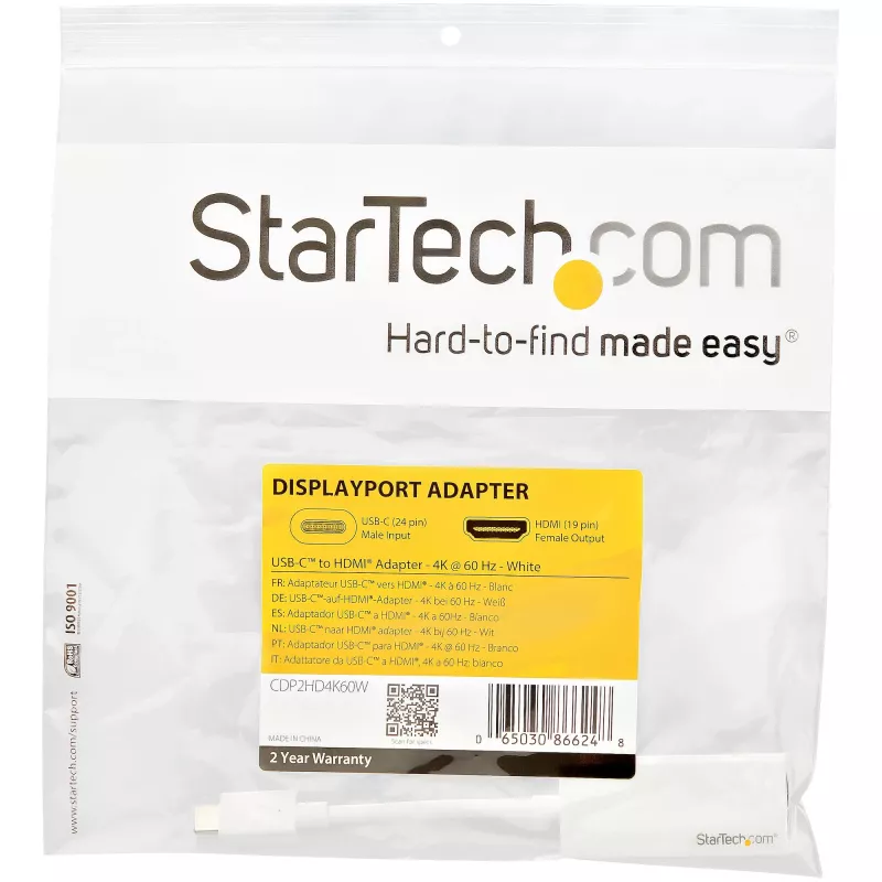 Adaptador USB-C para HDMI StarTech.com - branco - 4K 60Hz, USB Type-C, saída HDMI, 3840 x 2160 píxeis