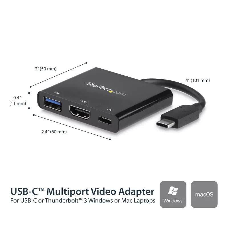 Adaptador multiporta USB-C para HDMI StarTech.com – porta USB 3.0 – 60W PD – preto