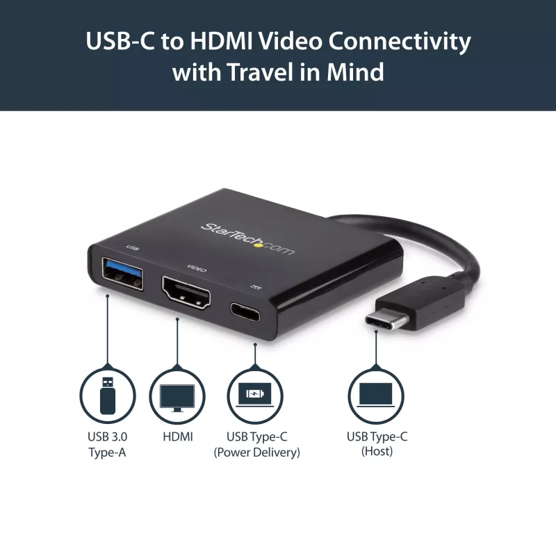 Adaptador multiporta USB-C para HDMI StarTech.com – porta USB 3.0 – 60W PD – preto