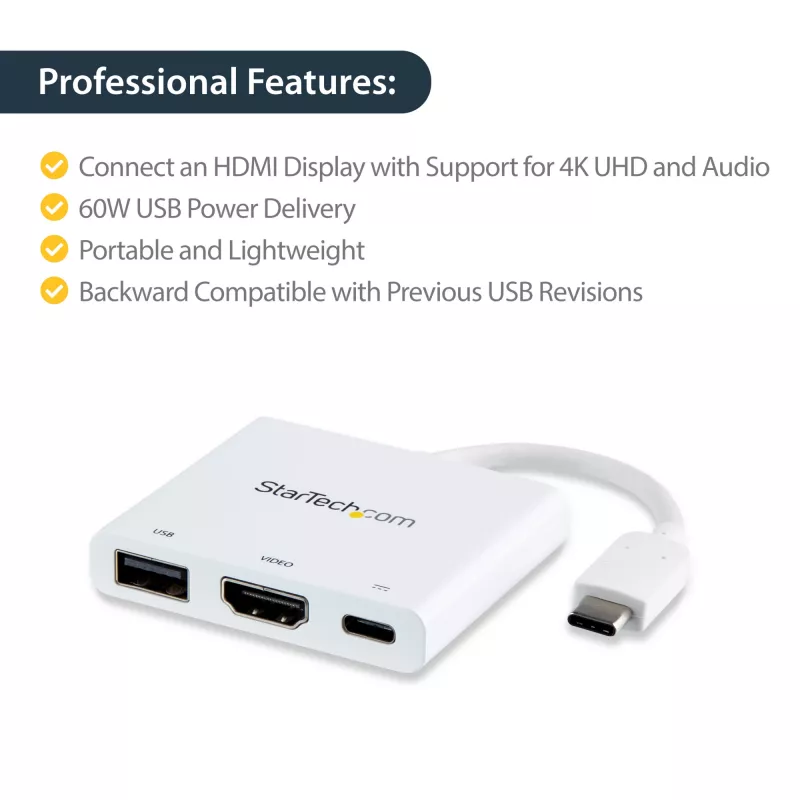 Adaptador multiporta USB-C para HDMI StarTech.com – porta USB 3.0 – 60 W PD – branco