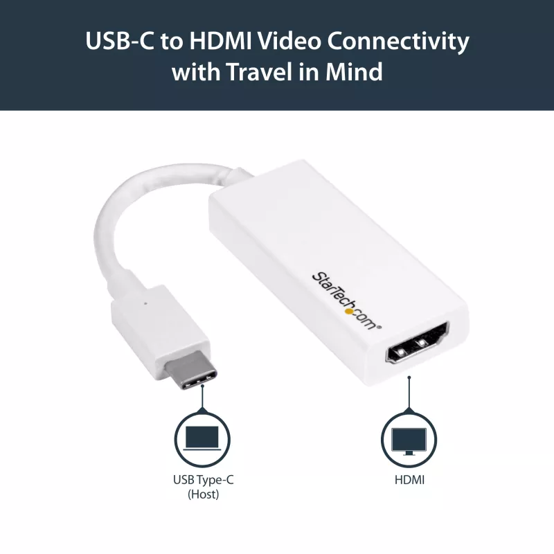 Adaptador USB-C para HDMI StarTech.com com 4K 30Hz - branco, USB Type-C, saída HDMI, 3840 x 2160 píxeis