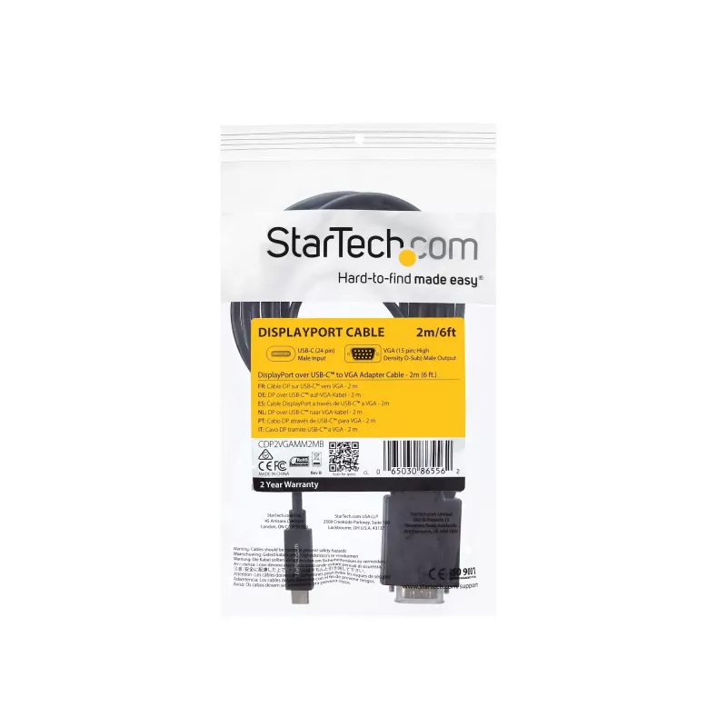 Cabo USB-C para VGA StarTech.com 1,8 m – 1920 x 1200/1080p cabo adaptador de vídeo ativo USB Type-C para VGA – compatível com Thunderbolt 3 – portátil para monitor/projetor VGA – DP Alt Mode HBR2