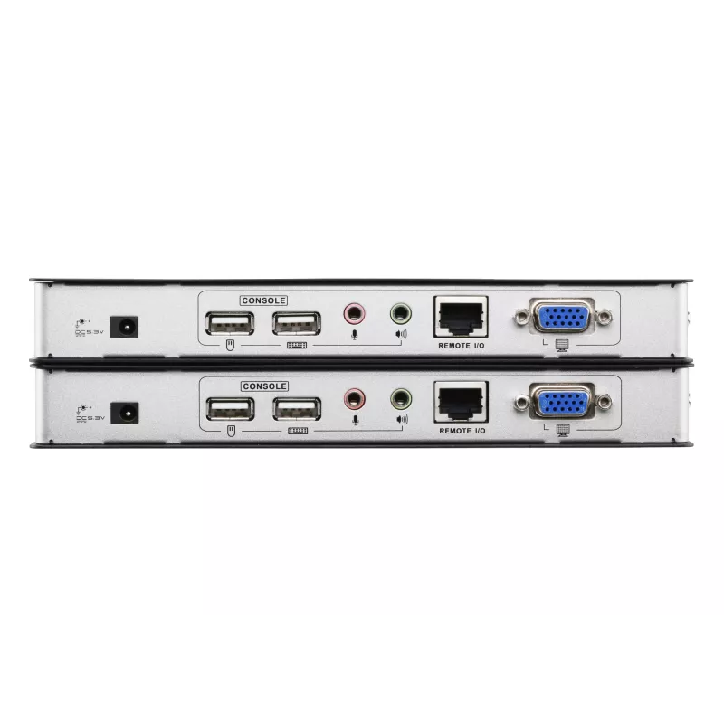 Extensor KVM ATEN USB VGA com áudio e RS-232 (200 m), transmissor e recetor, com fios, 200 m, Cat5, 1920 x 1200 píxeis, botões