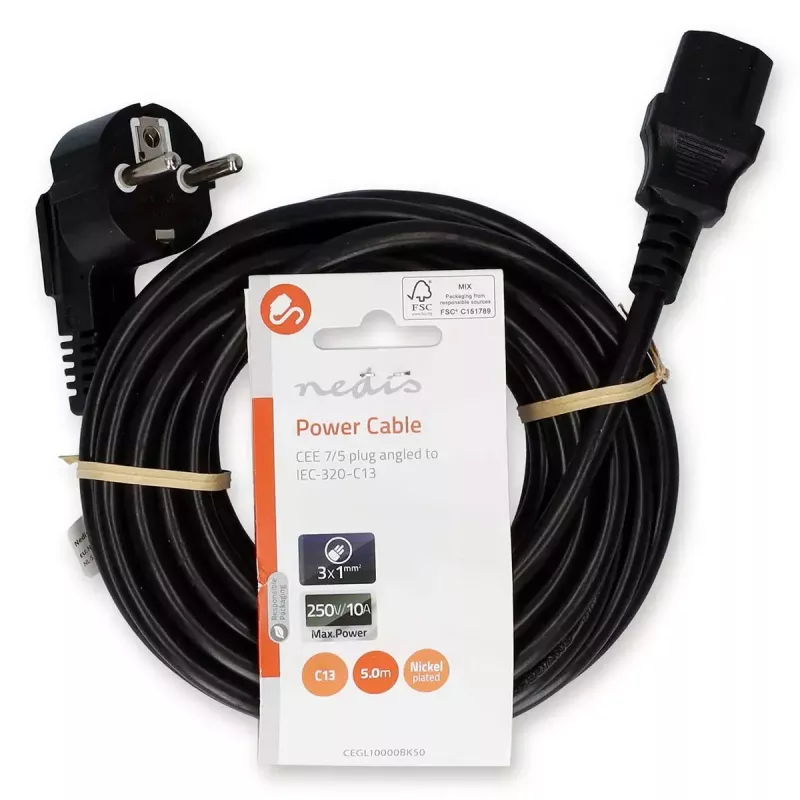 Cabo de alimentação Nedis CEGL10000BK50 5 m CEE7/7 conector fêmea K13 preto