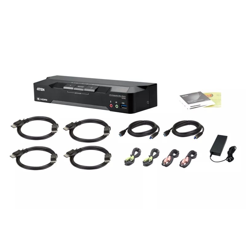 ATEN comutador KVM Mini-Matrix Boundless de 2 portas 4K DisplayPort com duplo monitor
