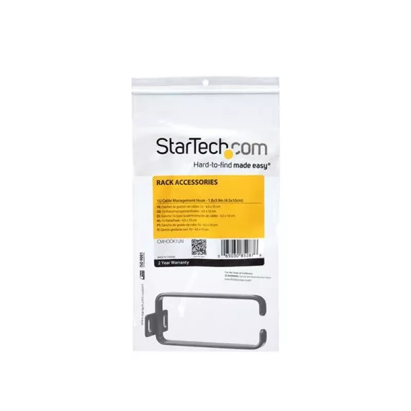 StarTech.com gancho em D de gestão de cabos vertical para rack de servidor 1U – 4,5 x 10 cm (1,8 x 3,9 polegadas)