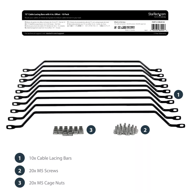 StarTech.com barras horizontais de encaminhamento de cabos com deslocamento de 10,2 cm para racks – pack de 10