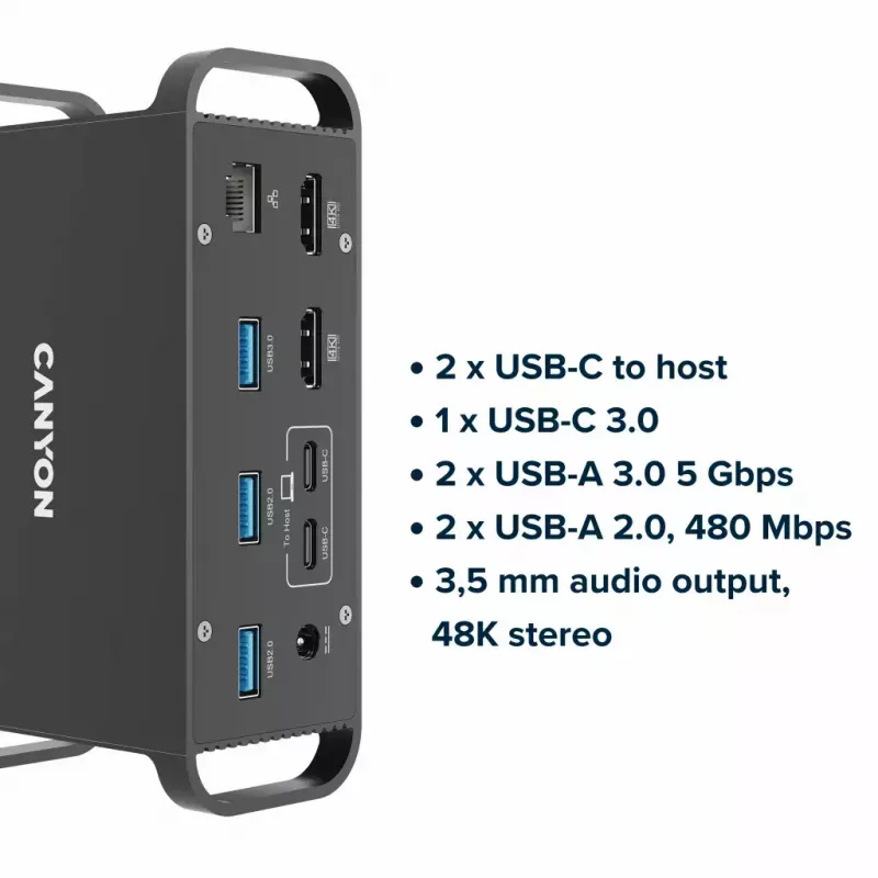 Canyon DS-95 CNS-HDS95ST estação de ancoragem USB-C 14 em 1 com adaptador CA de 100 W, cinzenta