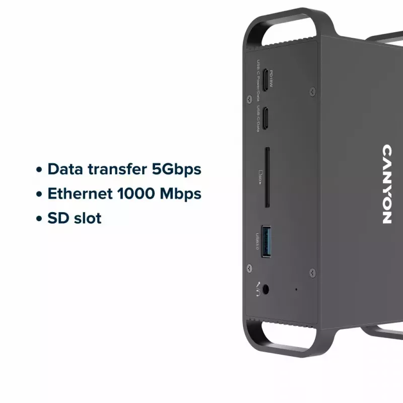 Canyon DS-95 CNS-HDS95ST estação de ancoragem USB-C 14 em 1 com adaptador CA de 100 W, cinzenta