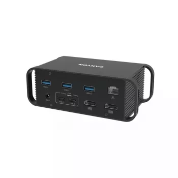 Docking station CANYON CNS-HDS95ST — docking station USB-C (USB 3.2 Gen 2) com 2× HDMI, 2× USB 3.2 Gen 1, 2× USB 2.0, Gigabit Ethernet, 100 W, alumínio, preta
