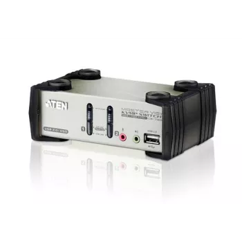 ATEN Switch KVM VGA USB - PS/2 de 2 portas com áudio e hub USB 2.0 (cabo KVM incluído)
