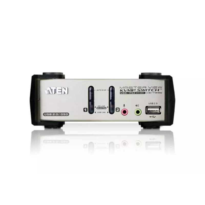 ATEN Switch KVM VGA USB - PS/2 de 2 portas com áudio e hub USB 2.0 (cabo KVM incluído)