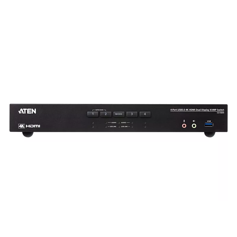 ATEN Switch KVMP™ HDMI 4K USB 3.0 de 4 portas com ecrã duplo, 4096 x 2160 píxeis, 4K Ultra HD, 4,42 W, Preto